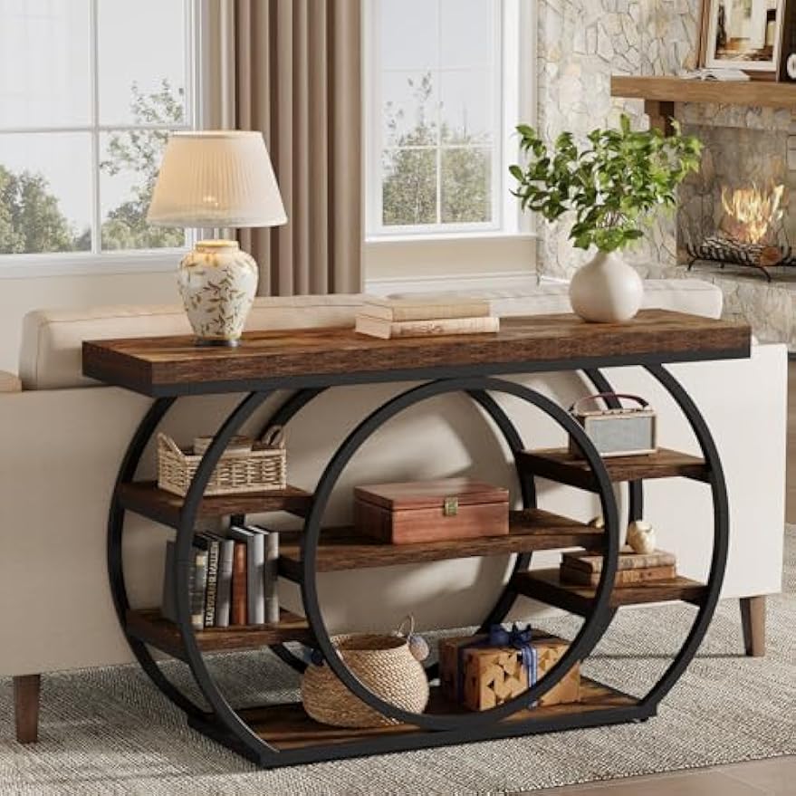 Vintage Boekenkast – Boekplank – Opbergkast – Vakkenkast – Openkast – Industrieel Design – 180 cm Hoog – 5 Ruime Planken – Warme Eikenhoutafwerking