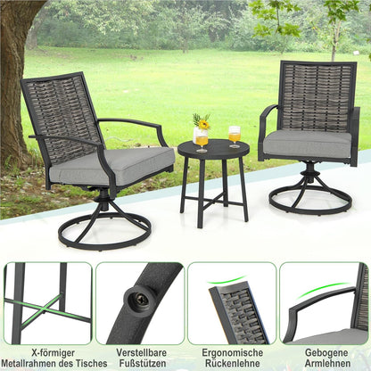 Balkonset – Tuinset – Bistroset – Loungeset – Zitgroep – 2 Draaibare Stoelen – Weerbestendig PE-Rattan