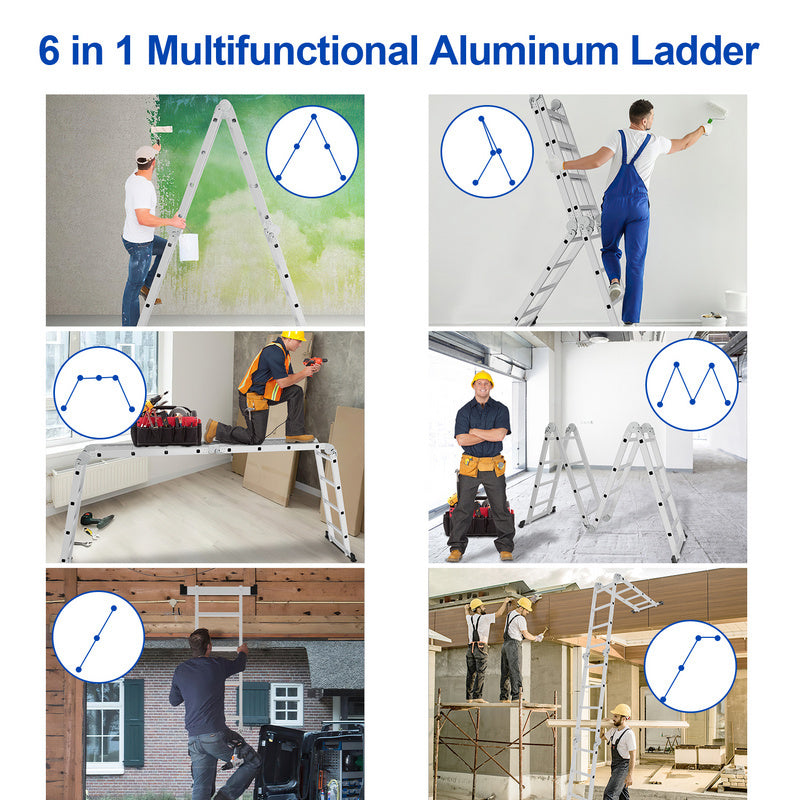 Multifunctionele Aluminium Ladder – Vouwladder – Steiger – A-Frame Ladder – Werkplatform – Max 582 cm – Lichtgewicht & Roestvrij