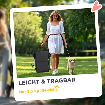Hondenwagen – Hondenbuggy – Dierenwagen – Hondentransportwagen – Lichtgewicht – Opvouwbaar – Wasbaar Kussen – Ventilerende Gaasramen – Grijs