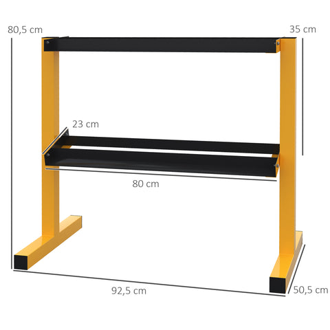 Dumbbellrek – Halterrek – Dumbbellstandaard – Fitnessrek – Krachtrek – Gele Kleur – Stalen Frame – Max 270 kg – 2 Laags – Compact 92,5x50,5x80,5 cm
