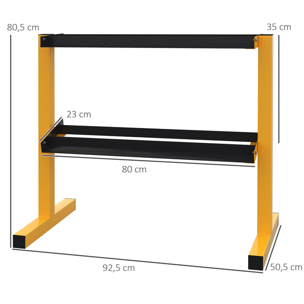 Dumbbellrek – Halterrek – Dumbbellstandaard – Fitnessrek – Krachtrek – Gele Kleur – Stalen Frame – Max 270 kg – 2 Laags – Compact 92,5x50,5x80,5 cm
