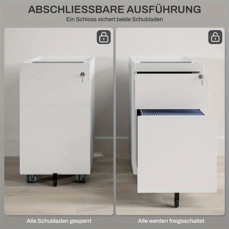 Metalen Ladekast – Mobiele Opbergkast – Rollende Ladekast – Documentenkast – Archiefkast – 3 Laden Met Slot – Compact Formaat 30x50x53,5 cm