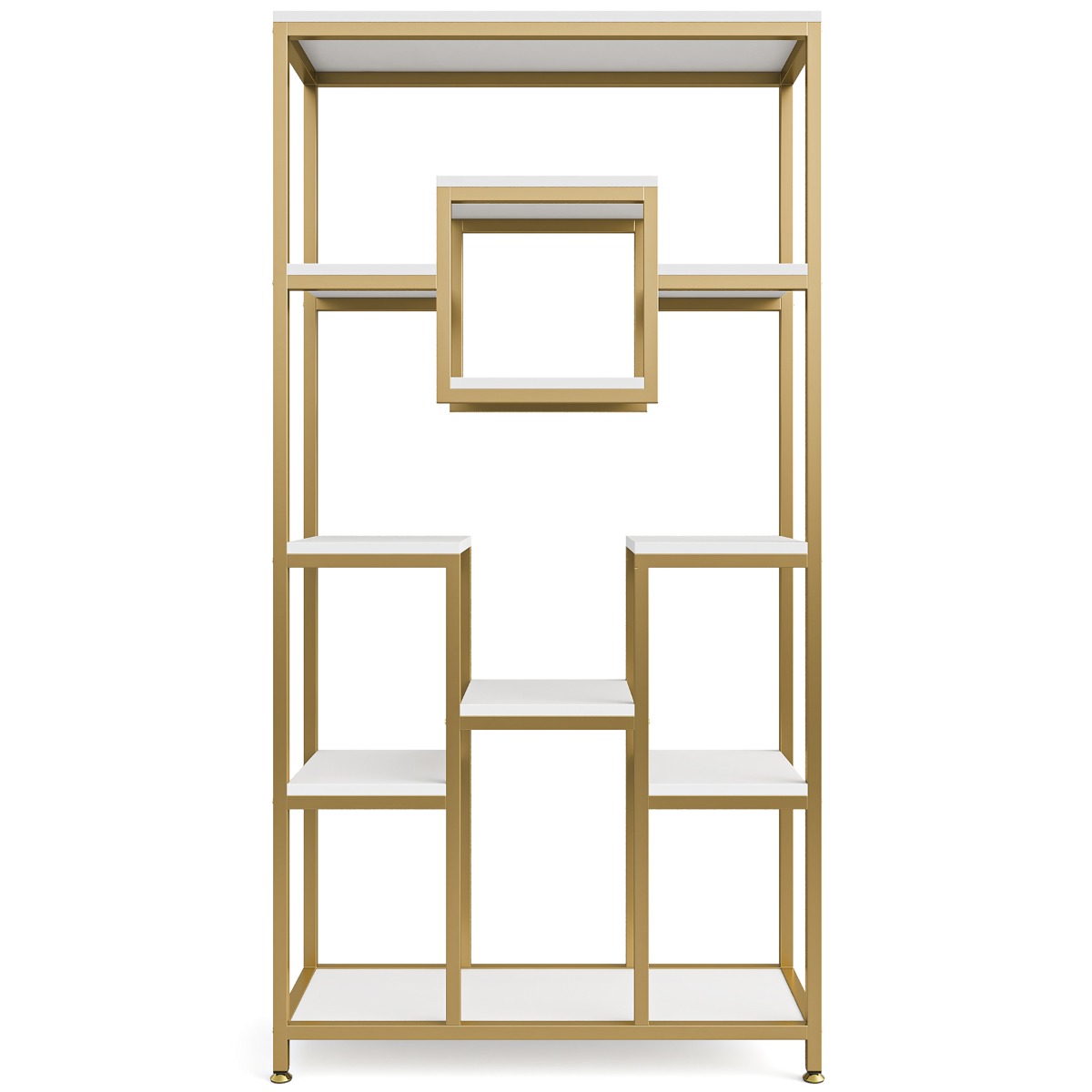 Golden & White 180.34cm Modern Tall Bookshelf - 11-Tier Large Heavy-Duty Bookcase with Geometric Cubed Design, Freestanding Open Shelving Unit, Sturdy Engineered Wood Construction, 68.58cm+ Height & 22.68 KG/Shelf Capacity, S