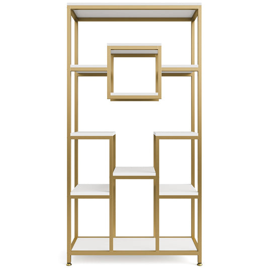 Golden & White 180.34cm Modern Tall Bookshelf - 11-Tier Large Heavy-Duty Bookcase with Geometric Cubed Design, Freestanding Open Shelving Unit, Sturdy Engineered Wood Construction, 68.58cm+ Height & 22.68 KG/Shelf Capacity, S