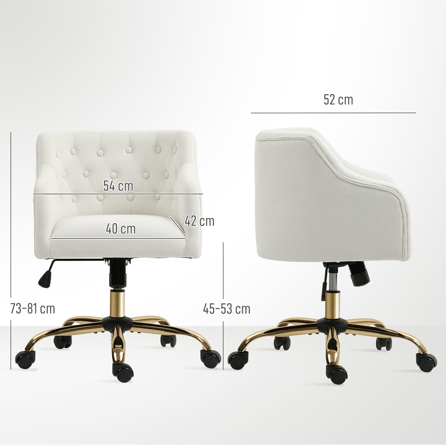 Bureaustoel – Bureaustoelen – Kantoorstoel – Office Chair – Bureaustoel – Linnen Bekleding – Verstelbare Zithoogte – Gouden Poten – Beige