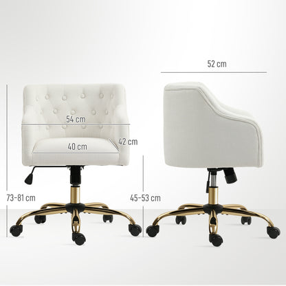 Bureaustoel – Bureaustoelen – Kantoorstoel – Office Chair – Bureaustoel – Linnen Bekleding – Verstelbare Zithoogte – Gouden Poten – Beige