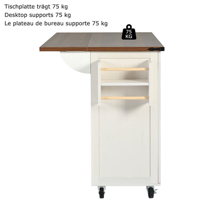 Keukenwagen – Keukentrolley – Serveerwagen – Keukenmeubel – Werkbank – Uitschuifbaar Werkblad 140 cm – Stevig MDF en Metaal – Wielen met Remmen