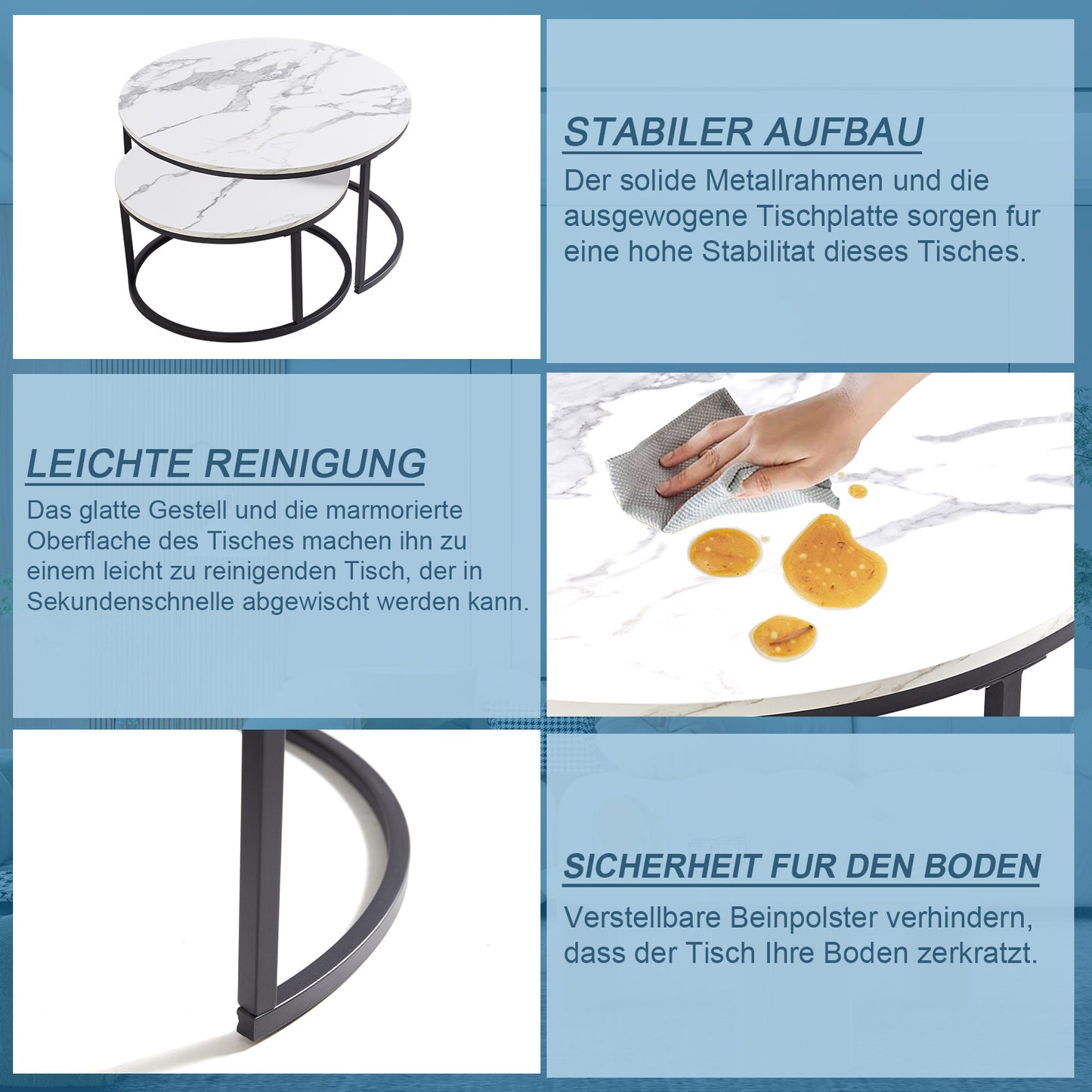 2-Delige Salontafel Set – Woonkamer Tafel – Balkon Tafel – Opbergtafel – Marmeren Tafel – Wit – Gouden Frame – Hoogglans Afwerking