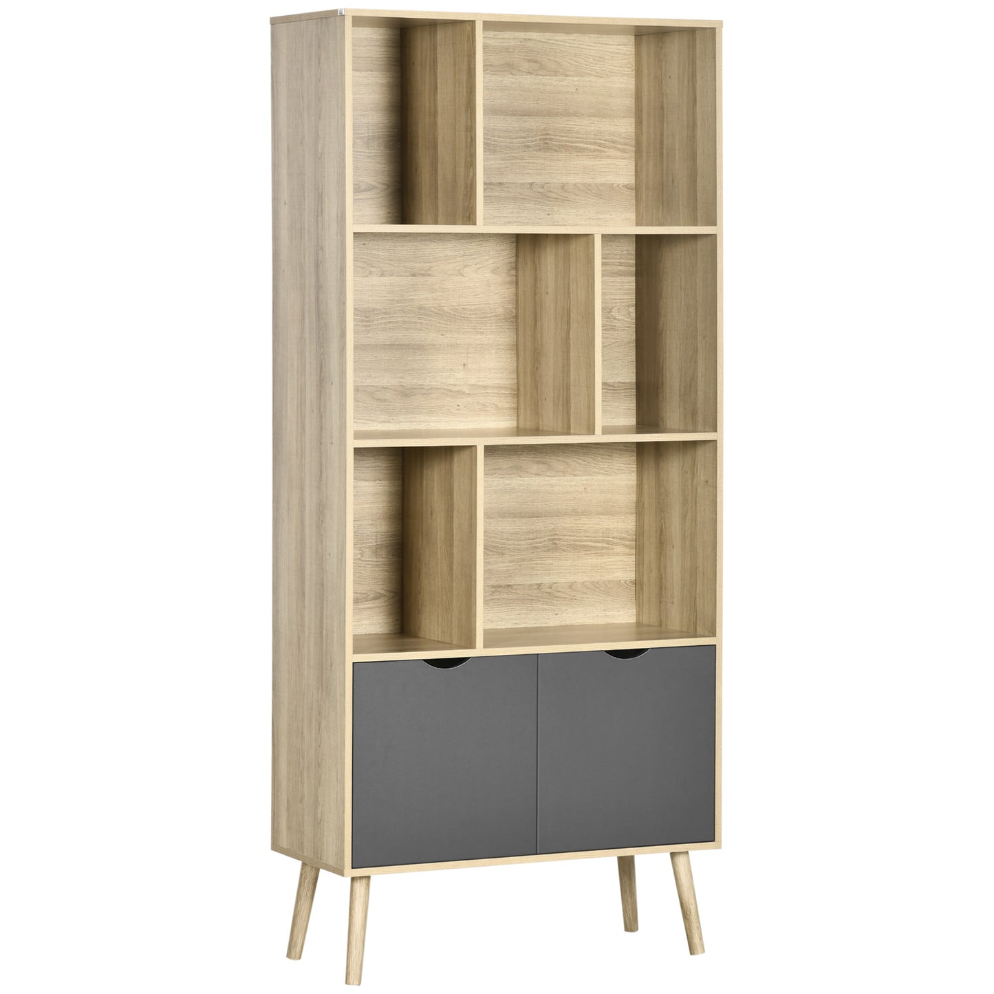 Moderne Opbergkast – Boekenkast – Kast met Deuren – Vakkenkast – Opbergmeubel – Natuurlijk Hout – 6 Open Planken – Anti-Kantel Systeem – Compact 80x35x180 cm