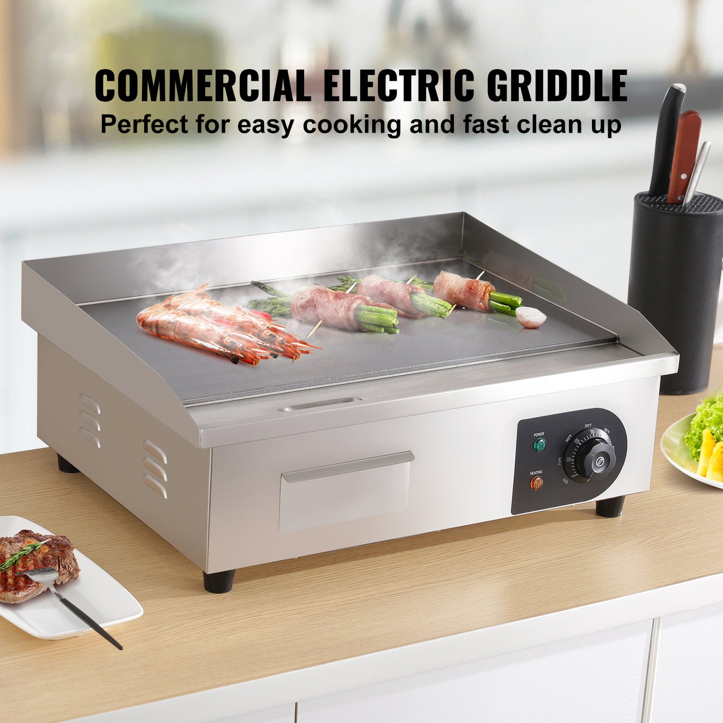 Elektrische Bakplaat – Grillplaat – Teppanyaki – Grill – Kookplaat – RVS – 3000W Vermogen – Groot Bakoppervlak 53,3 cm