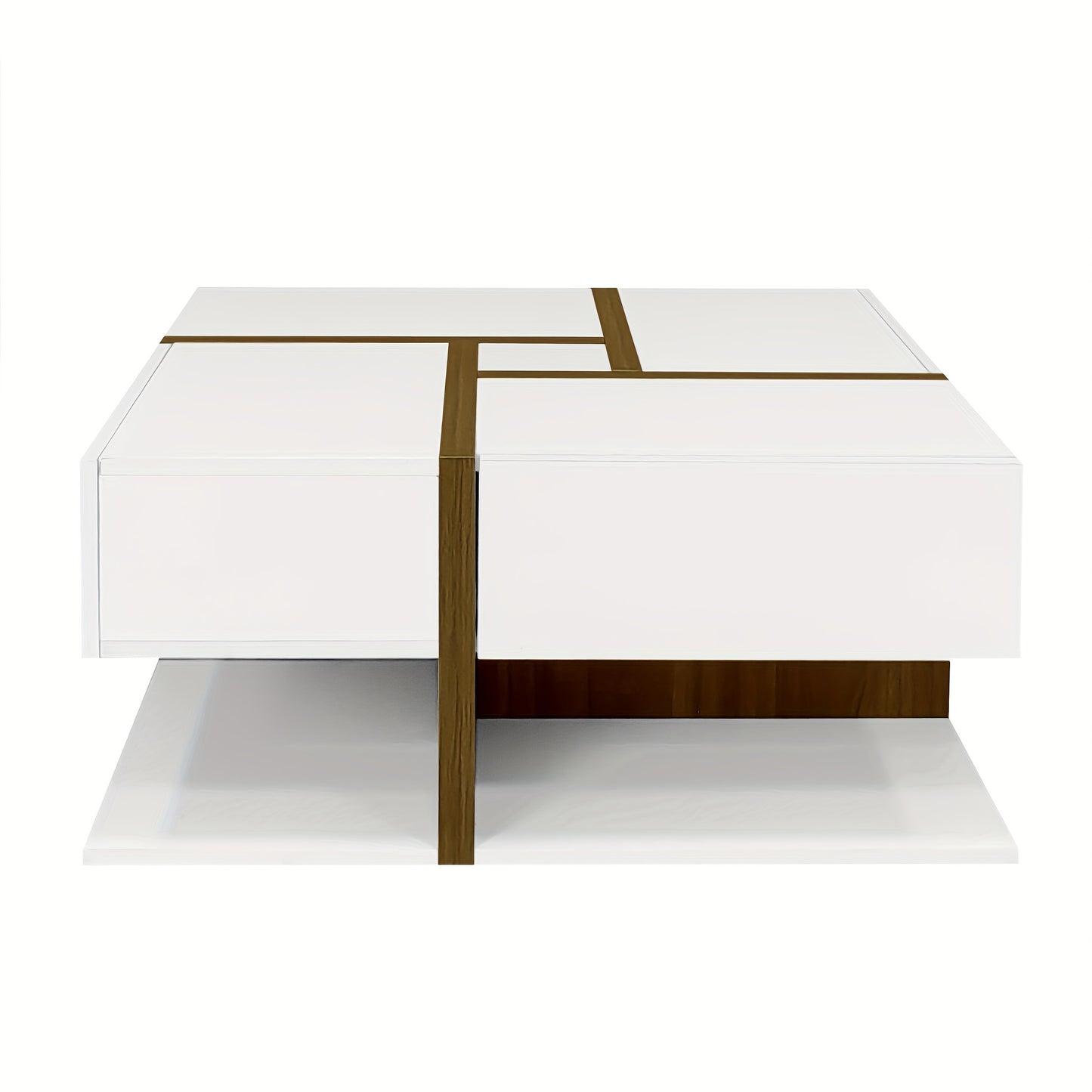 Modern High-Gloss Coffee Table - White & Golden Accent Living Room Center Table, Heavy-Duty Metal Construction, Space-Saving Design for Small Apartments, Easy Assembly (No Wood Components) - Ideal for Apartments, Offices, Hot