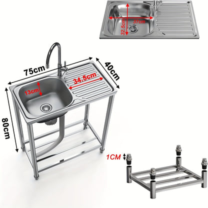 Stainless Steel Restaurant Sink with Workbench, Standalone Outdoor Sink with Hot And Cold Water Taps, Industrial Restaurant Sink Easy to Assemble And Move, Suitable for Garage, Garden, Restaurant, Kitchen, Kitchen Sink, Kitch