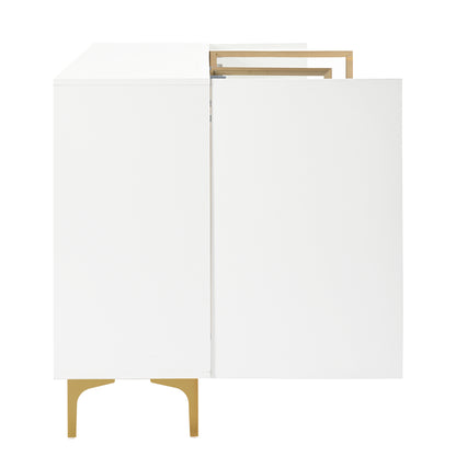 Sideboard – Dressoir – Buffetkast – Opbergkast – Kast – Modern Wit – Greeploos Design – Glasvitrine – Gouden Metalen Pootjes – 150x38x85 cm – MDF