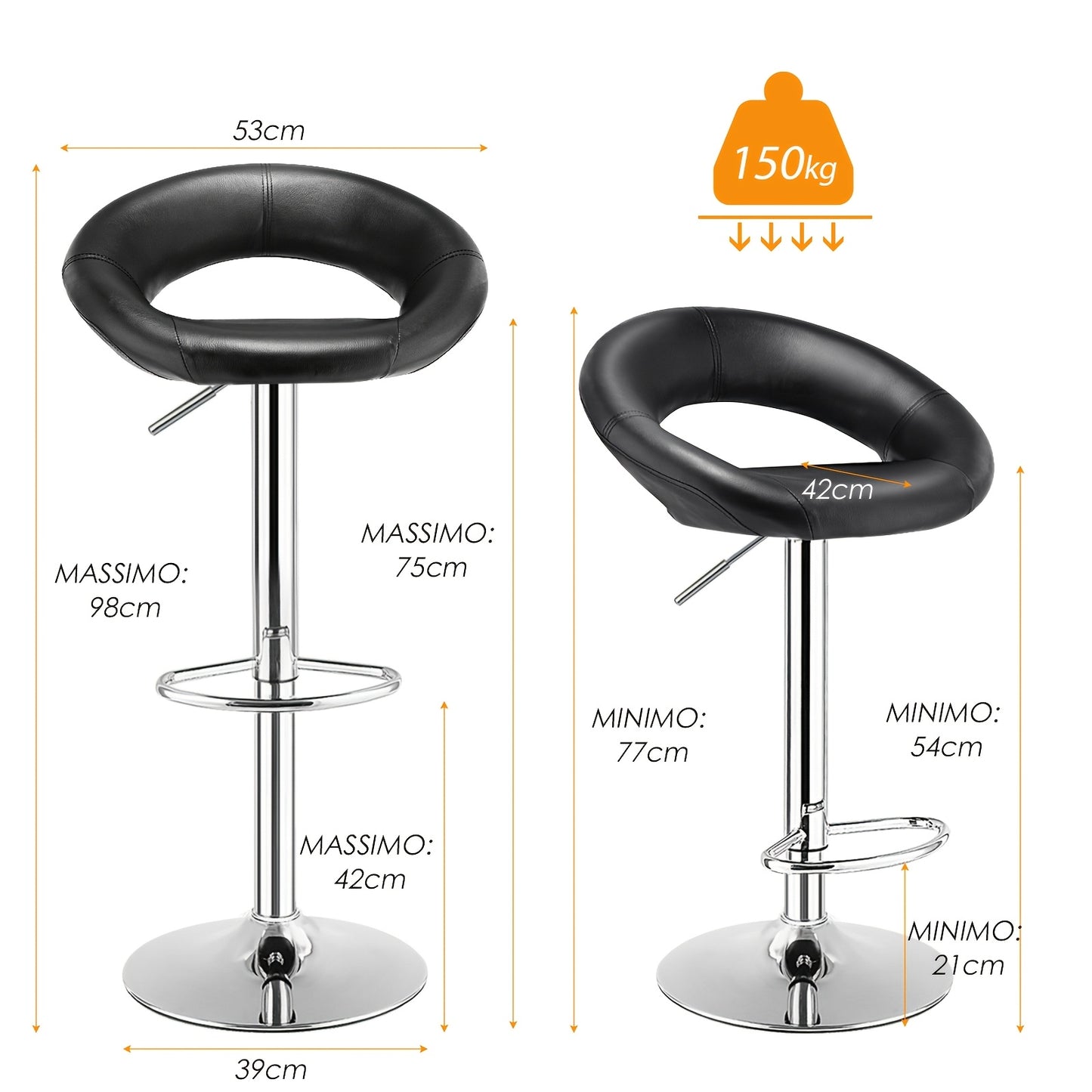 Barstoel – Barkruk – Barstoelset – Barkrukken – Barstoelen – Verstelbaar – 360° Draaibaar – Kunstleren Zitting – Metalen Voetsteun – Zwarte Antislip Basis – Set Van 2