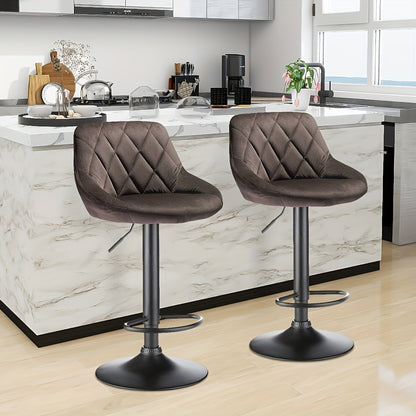 Velvet Barkrukken – Barstoelen – Keukenkrukken – Horecakrukken – Barkruk Set 2 Stuks – Zachte Velvet Bekleding – Stevig Metalen Frame - Bruin