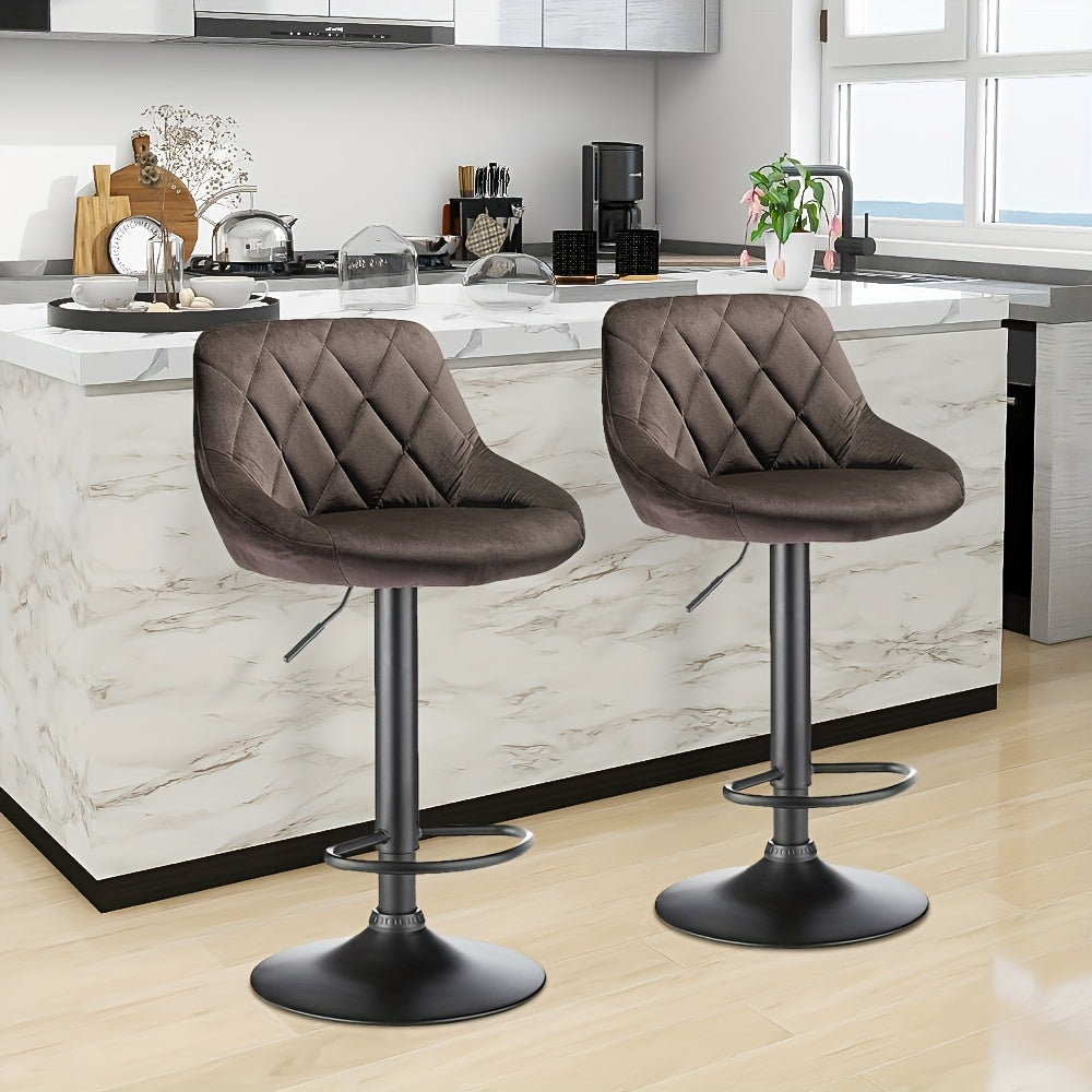 Luxury Velvet Bar Stools Set Of 4 - Swivel Padded Bar Chairs with Metal Base | Commercial Grade Heavy-Duty Stools for Bar/Cafe/Kitchen | Premium Upholstered Counter Height Stools (brown)