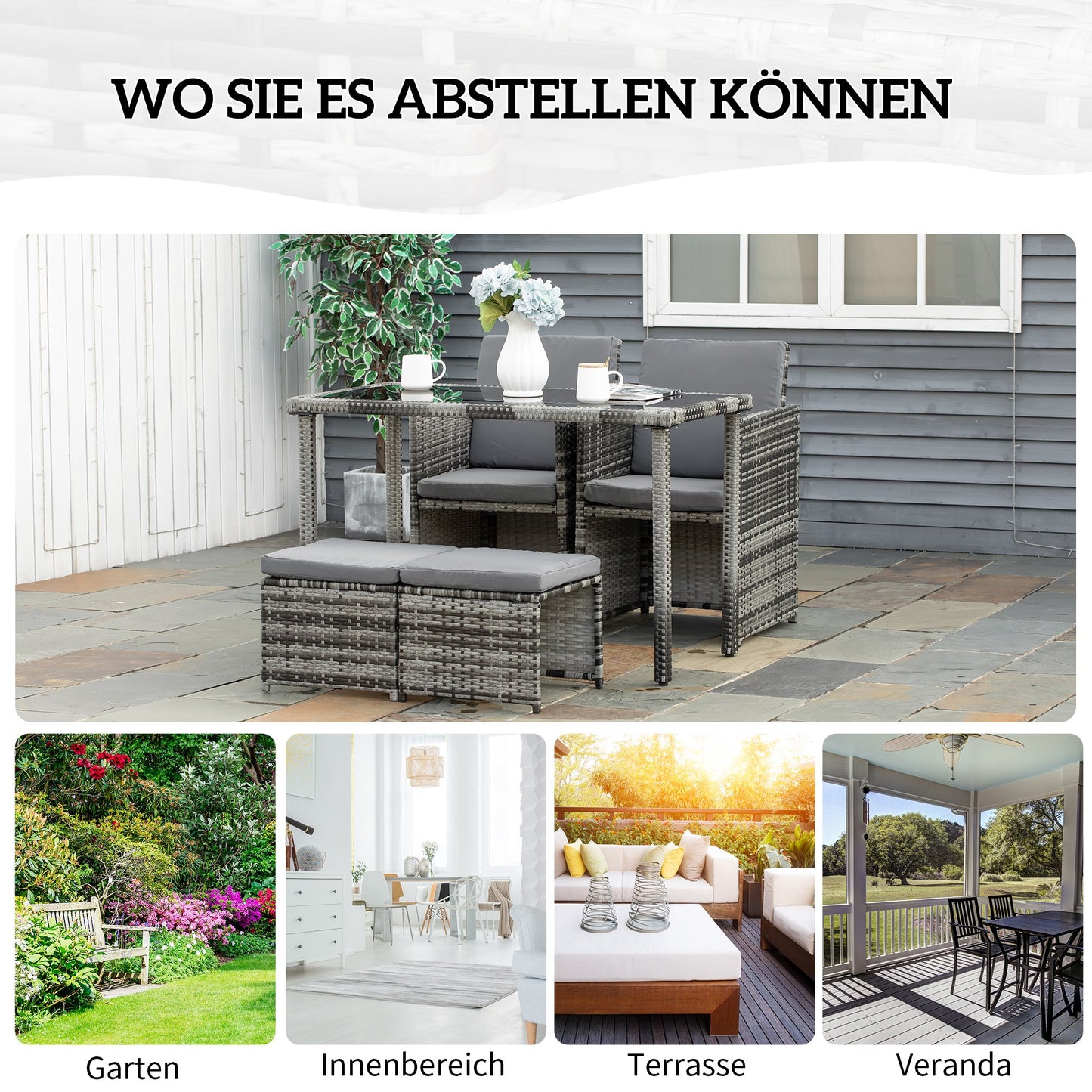 Tuinset – Diningset – Loungeset – Zitgroep – Buitenmeubelset – Polyrattan met Kussens – Compact Opbergbaar