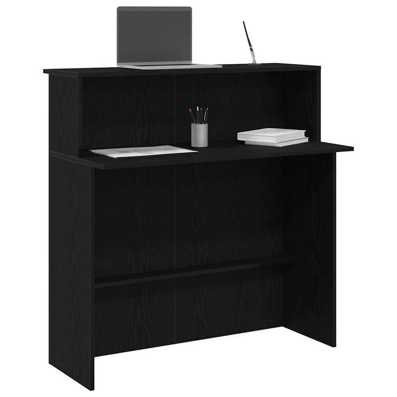 Bureau – Werkplek – Schrijftafel – Ontvangstbalie – Computertafel – Zwart – Stevig Hardhout – Ruim Werkblad met Opbergruimte