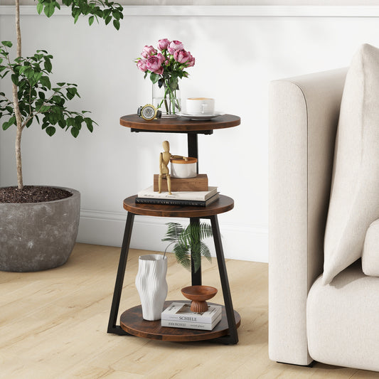 Ronde Bijzettafel – Salontafel – Tafeltje – Accenttafel – Industrieel Tafel – Verstelbare Voetjes – Robuust Metalen Frame – Compact Formaat