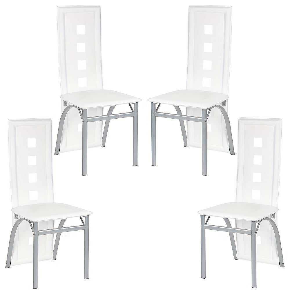 Set Of 4 White PU Six-Hole Dining Chairs with Chrome Legs - Modern Kitchen Chairs for Dining Room, Cafe, Restaurant & Events, Event Seating, Cafe Furniture, Stylish Seating, Minimalist Design, Highquality Upholstery, Durable