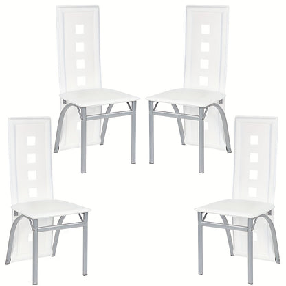 Set Of 4 White PU Six-Hole Dining Chairs with Chrome Legs - Modern Kitchen Chairs for Dining Room, Cafe, Restaurant & Events, Event Seating, Cafe Furniture, Stylish Seating, Minimalist Design, Highquality Upholstery, Durable