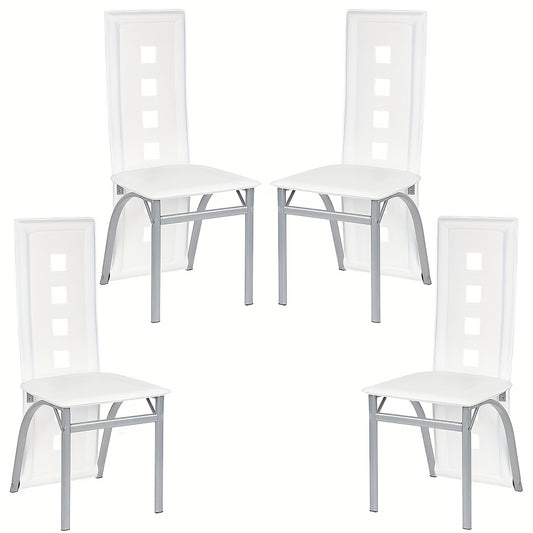 Set Of 4 White PU Six-Hole Dining Chairs with Chrome Legs - Modern Kitchen Chairs for Dining Room, Cafe, Restaurant & Events, Event Seating, Cafe Furniture, Stylish Seating, Minimalist Design, Highquality Upholstery, Durable
