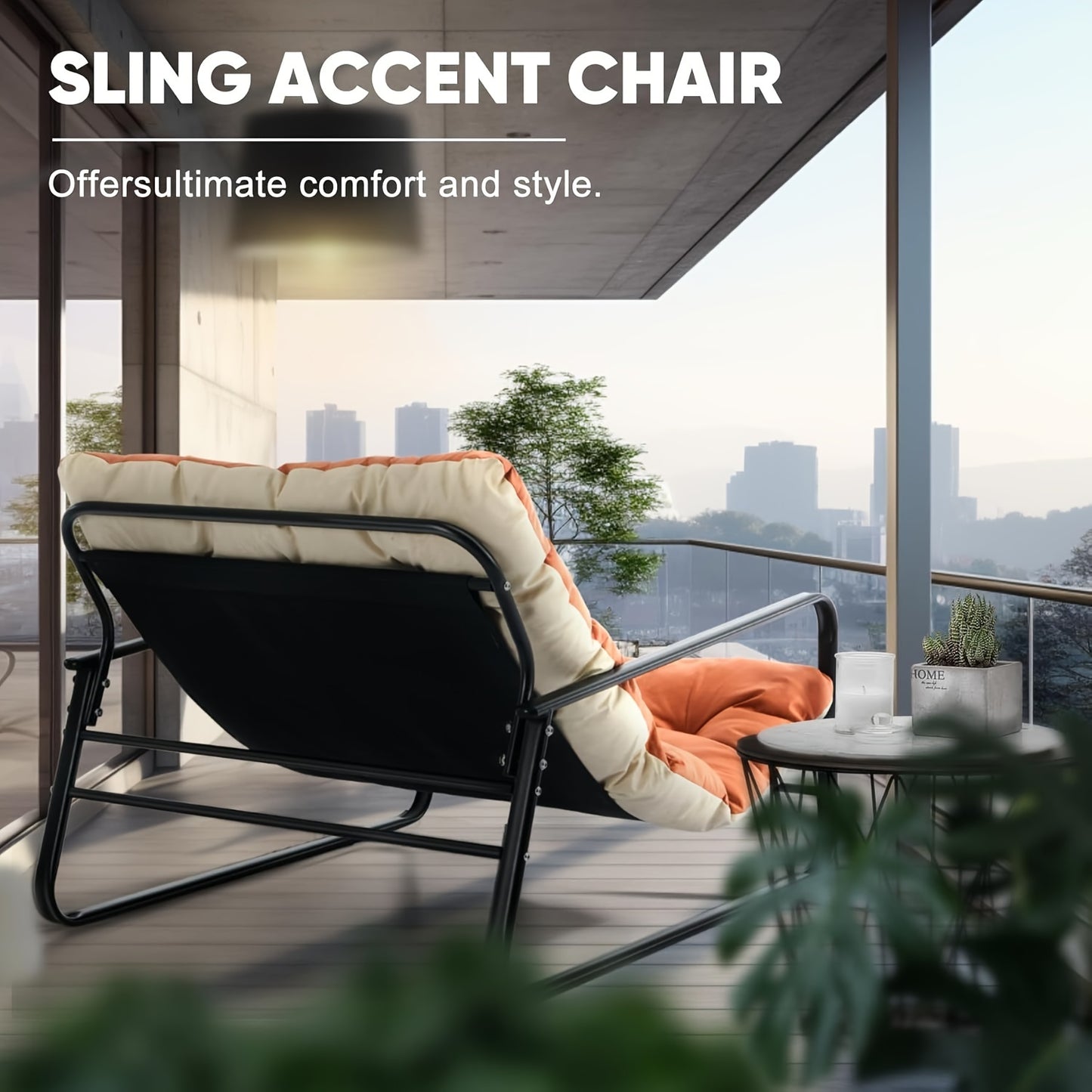 Lounge Stoel – Loungestoel – Fauteuil – Tuinstoel – Relaxstoel – Extra Groot Formaat – Dikke Zachte Kussens – 226,8 KG Draagkracht – Oranje/Beige