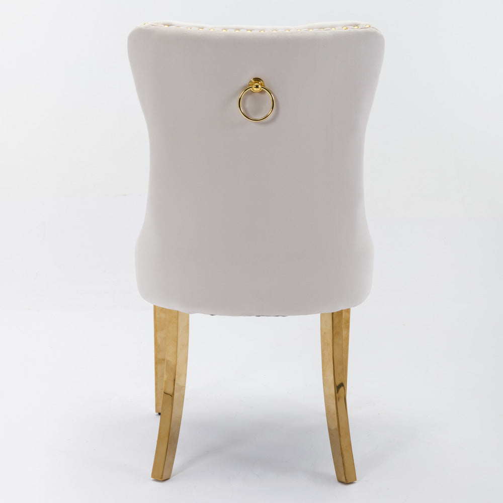 Eetkamerstoel – Keukenstoel – Dining Chair – Kuipstoel – Stoel – Set Van 2 – Gestoffeerde Zitting – Gouden Metalen Poten