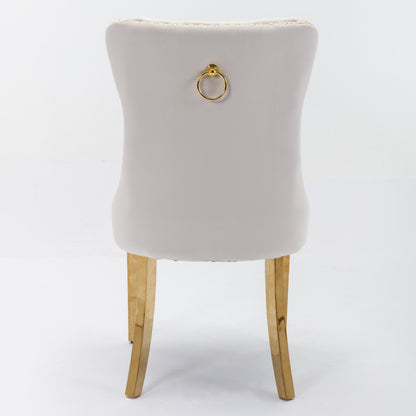 Eetkamerstoel – Keukenstoel – Dining Chair – Kuipstoel – Stoel – Set Van 2 – Gestoffeerde Zitting – Gouden Metalen Poten