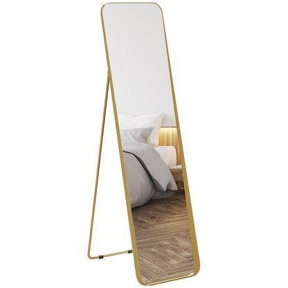 Full-Length Standing Mirror with Folding Frame - Freestanding or Wall-Mounted Large Floor Mirror with Sturdy Metal Frame & MDF Construction, Golden Finish, Space-Saving Vertical Design for Living Room, Dressing Room, Bedroom