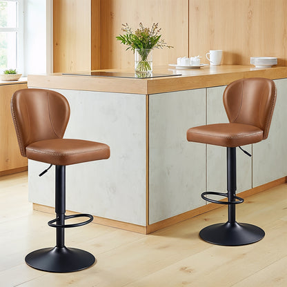 Barkrukken – Barstoelen – Keukenkrukken – Barkruk Set – Draaibare Barkrukken – Bruin – 360° Draaibaar – Verstelbare Zithoogte met Rugleuning
