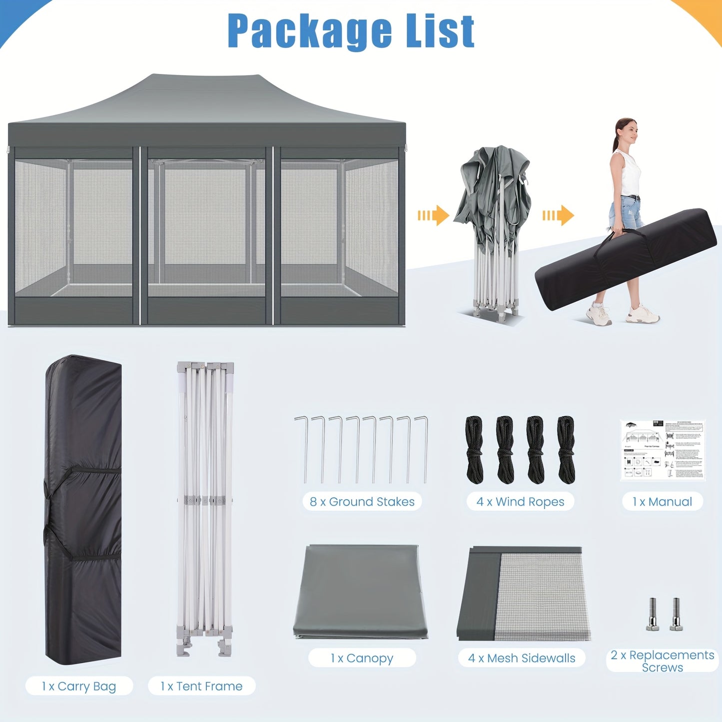 Pop-Up Tent – Vouwtent – Partytent – Overkapping – Paviljoen – Grijs – 3x4,5 Meter – Waterbestendig Oxford Doek