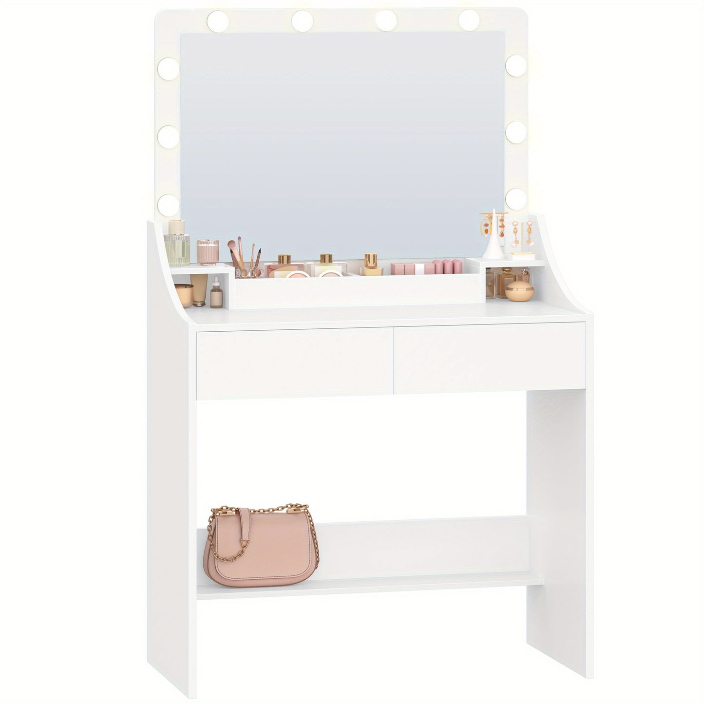 Kaptafel – Make-uptafel – Vanity – Schminktafel – Toilettafel – Wit – Grote Spiegel Met LED-verlichting – 3 Lades & Opbergruimtes