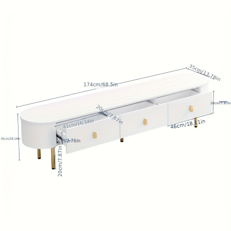 Tv Meubel – Tv Stand – Tv Kast – Tv Meubel Met Laden – Tv Dressoir Wit – Vloerstaand Met Gouden Poten – 3 Laden – Marmer-Effect Topblad