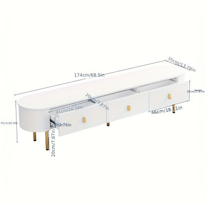 Tv Meubel – Tv Stand – Tv Kast – Tv Meubel Met Laden – Tv Dressoir Wit – Vloerstaand Met Gouden Poten – 3 Laden – Marmer-Effect Topblad