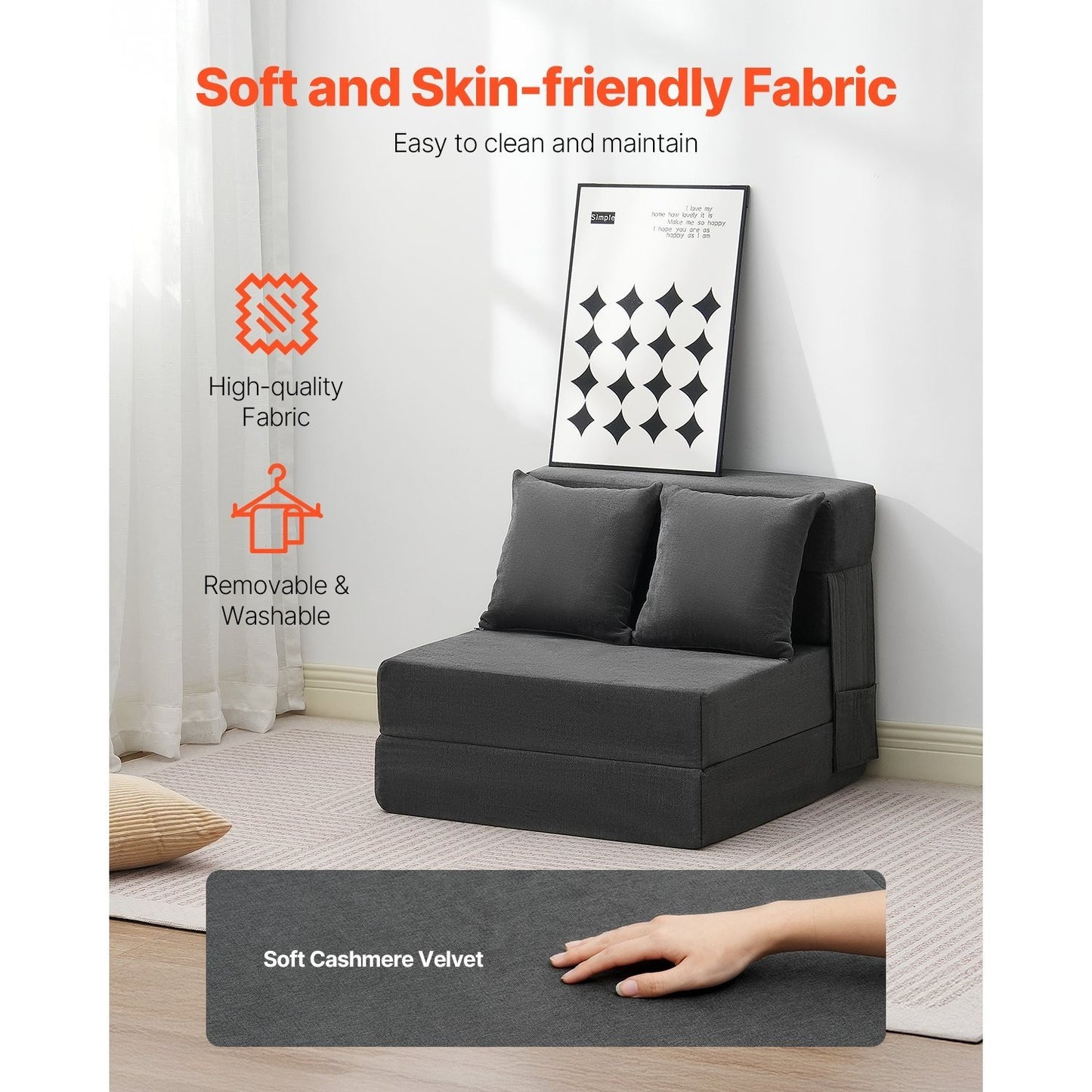 Bedbank – Klapbank – Slaapbank – Slaapstoel – 3-in-1 Multifunctioneel – Donkergrijs – Hoogwaardig Veerkrachtig Schuim – Afneembare Wasbare Hoes