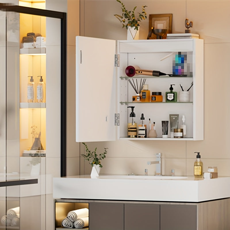 Badkamerspiegelkast – Spiegelkast – Badkamerkast – Wandkast – Medicijnkast – Aluminium Frame – Verstelbare Glazen Planken – Ruimtebesparend Design – Wit 60x50,6x15,3 cm