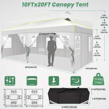 Feesttent – Partytent – Tuinpaviljoen – Vouwtent – Tuintent – 3x6 m – Oxford Doek – Eén-Klik Vergrendeling – Waterdicht – 6 Afneembare Zijwanden met Fluorescerende Strepen – Wit