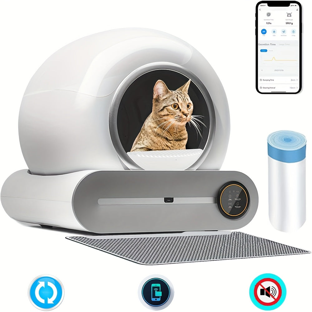 Automatische Kattenbak – Zelfreinigende Kattenbak – Slimme Kattenbak – Grote Kattenbak – Meerdere Katten Bak – Extra Groot Formaat – Negatieve Ionen Geurbehandeling – App-gestuurd Gebruiksmeter