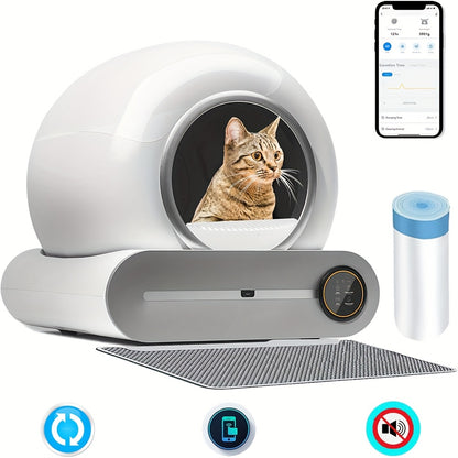Automatische Kattenbak – Zelfreinigende Kattenbak – Slimme Kattenbak – Grote Kattenbak – Meerdere Katten Bak – Extra Groot Formaat – Negatieve Ionen Geurbehandeling – App-gestuurd Gebruiksmeter