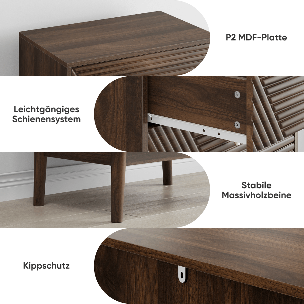 Ladekast – Ladeblok – Dressoir – Opbergkast – Commode – Modern Design – 4 Ruime Lades – Walnootkleur
