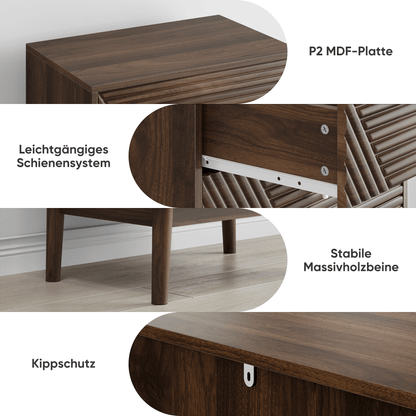 Ladekast – Ladeblok – Dressoir – Opbergkast – Commode – Modern Design – 4 Ruime Lades – Walnootkleur