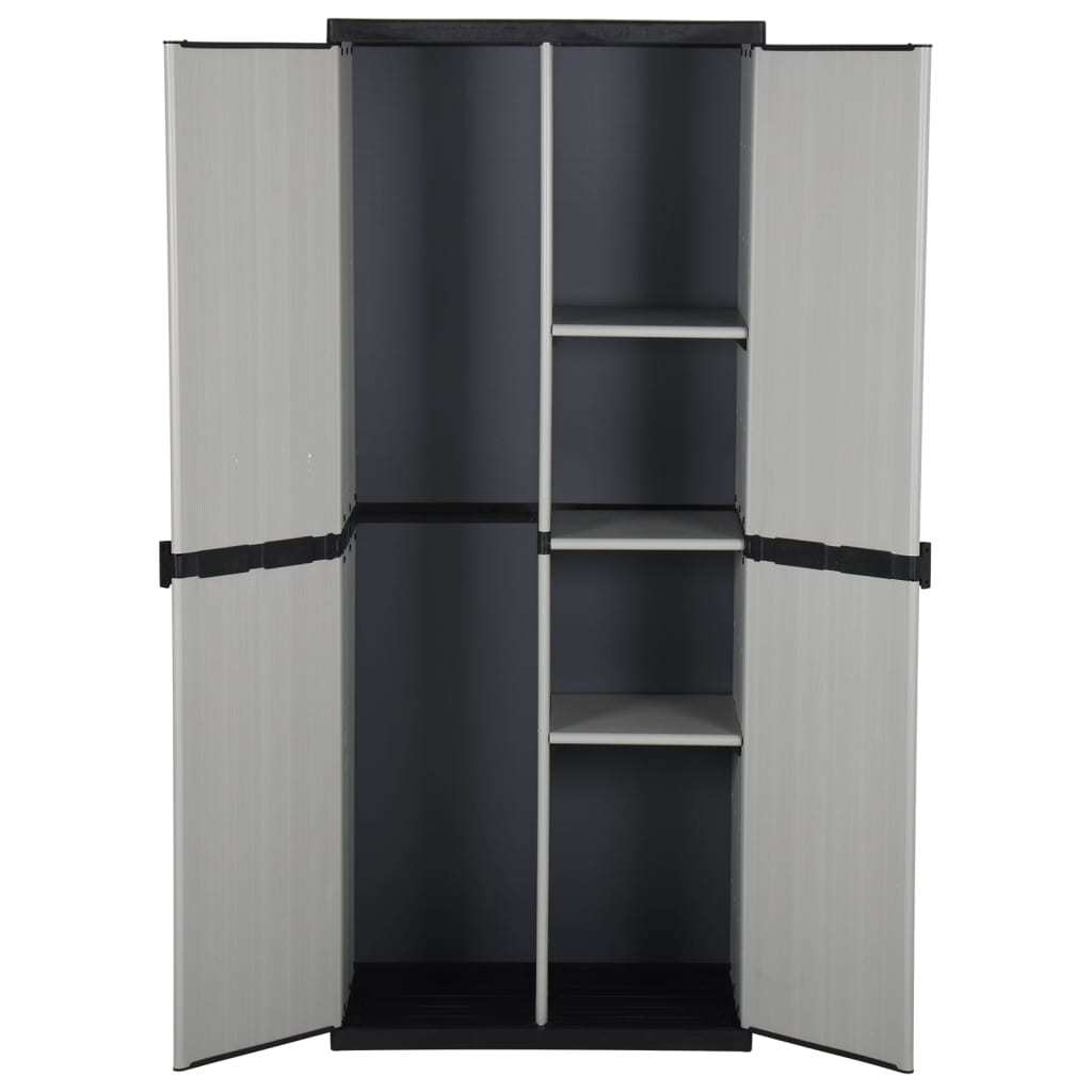 Buitenkast – Tuinkast – Opbergkast – Bergkast – Tuinopbergkast – Transparante Deuren – Duurzaam Kunststof – Vrijstaand – Grijs-Zwart – 68,58 cm Hoog – 3,2 Kubieke Voet Inhoud