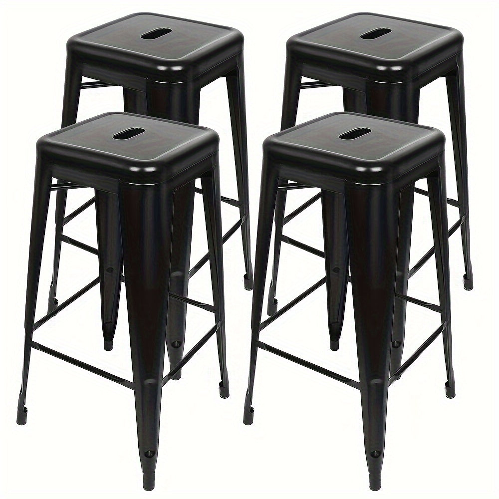 4pcs Heavy Duty Metal Bar Stools With Footrests, Stackable Kitchen Chairs, Height 76cm, Industrial Style Island Stools
