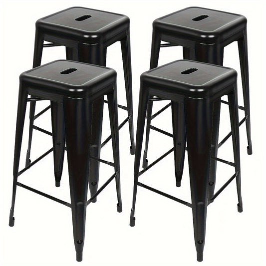 4pcs Heavy Duty Metal Bar Stools With Footrests, Stackable Kitchen Chairs, Height 76cm, Industrial Style Island Stools