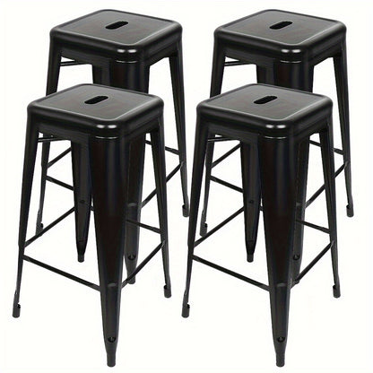 Barstoel – Barkruk – Bistrostoel – Keukenstoel – Stapelbare Stoelen Set van 4 – Zwart Metaal – Hoogte 77 cm – Geschikt Voor Binnen en Buiten
