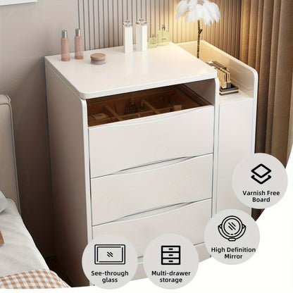 Kaptafel – Make-uptafel – Visagie Spiegel – Schminktafel – Toilettafel – Met 4 Lades en Zijkast – Compacte Eikenhouten Set Wit