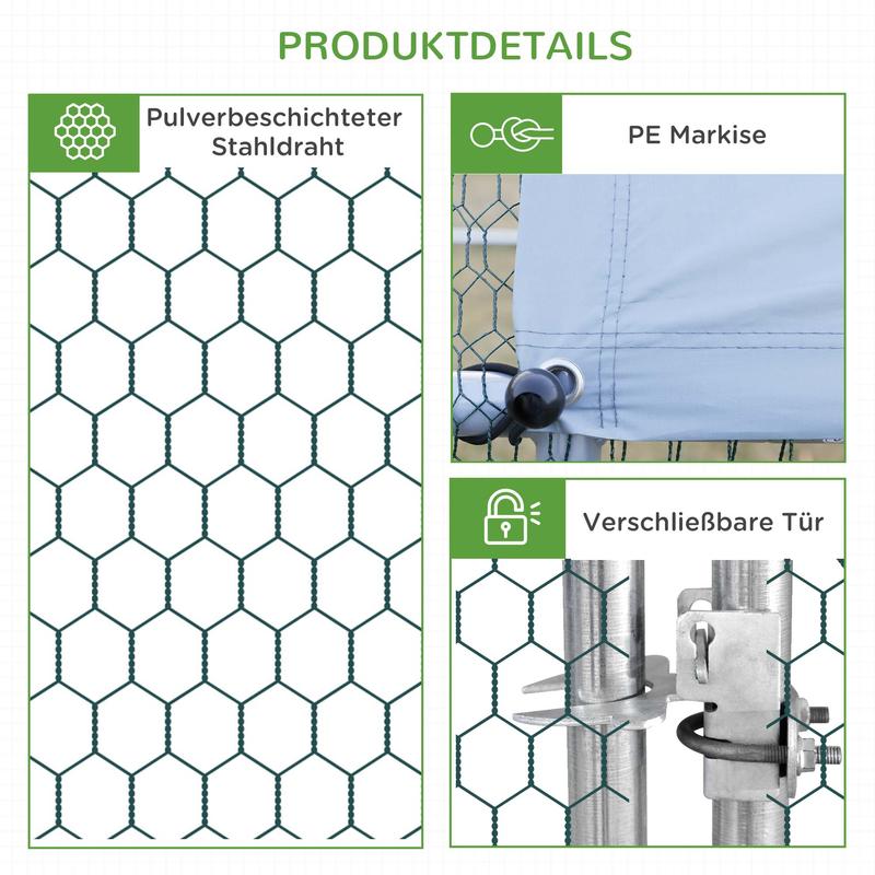 Large Heavy-Duty Metal Chicken Coop & Poultry House with Shade Roof, Free-Range Enclosure, Lockable Doors & Ventilation Mesh Walls - Outdoor Barn for 4-6 Chickens, Ducks, Rabbits (3x2x2m) - Easy Assembly, -Proof Design