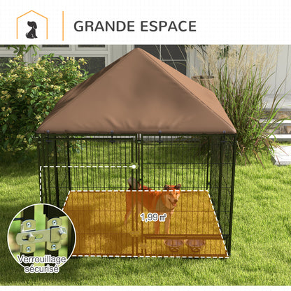 Hondenhok – Hondenren – Hondenkooi – Buitenhok – Hondenbench – Roestvrij Stalen Frame – Waterdicht Oxford Dak – 141x141x151 cm – Zwart